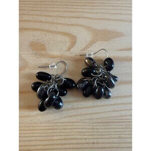 Black Beaded Cluster Dangle Drop Earrings